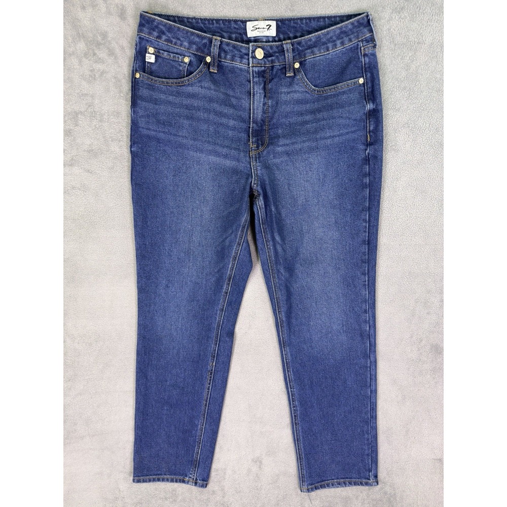 Seven 7 Jeans Womens 10 Blue Dark Wash High Rise 90s Straight Leg Stretch Denim